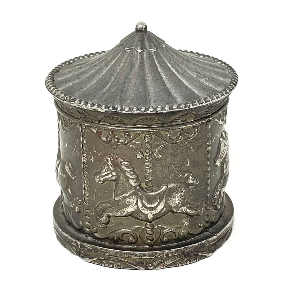 Carousel Coin Bank Silver Plated Horse Merry Go Round By Leonard W/ Stopper 4x3"